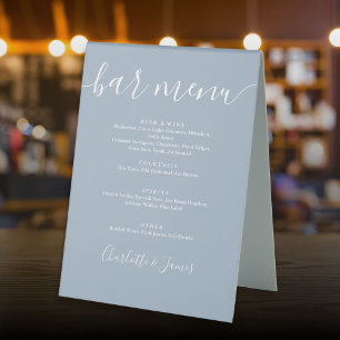 Plaque De Table Menu de bar de mariage à l'écriture signature bleu