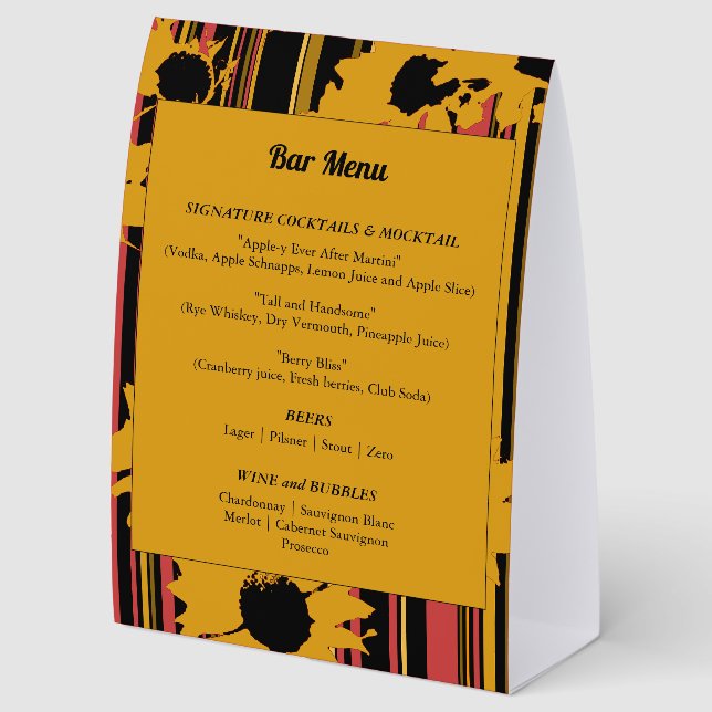 Plaque De Table Menu de bar de mariage rouge or d'été tournesol (Arrière)