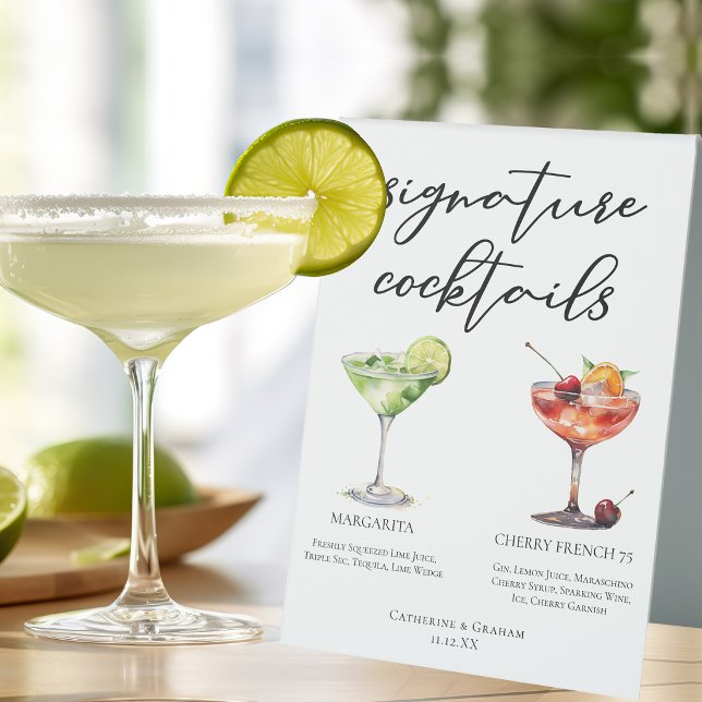Plaque De Table Menu de cocktails de mariage Margarita Cherry Fren (Créateur téléchargé)