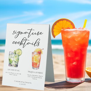 Plaque De Table Menu de Cocktails Gin Tonic et Tequila Sunrise