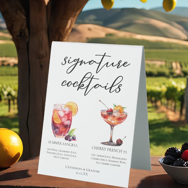 Plaque De Table Menu de cocktails signature de mariage fruité (Créateur téléchargé)