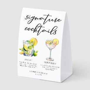 Plaque De Table Menu de Cocktails Signature de Mariage Mojito Lemo