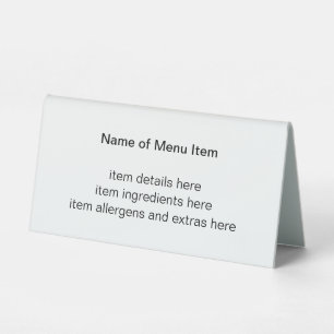 Plaque De Table Menu de description d'article simple en noir et bl