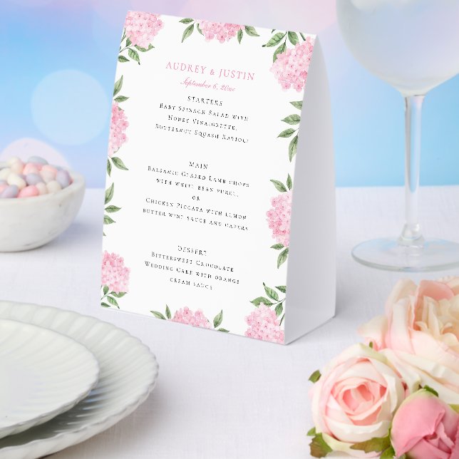 Plaque De Table Menu de mariage à bordure d'hortensia rose (Insitu (mariage))