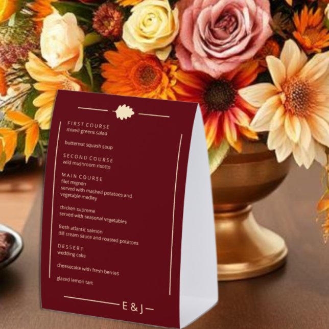 Plaque De Table Menu de mariage automnal en Bourgogne (Créateur téléchargé)