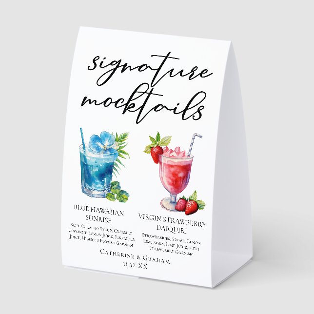 Plaque De Table Menu de mariage estival de mocktails signature de  (Recto)