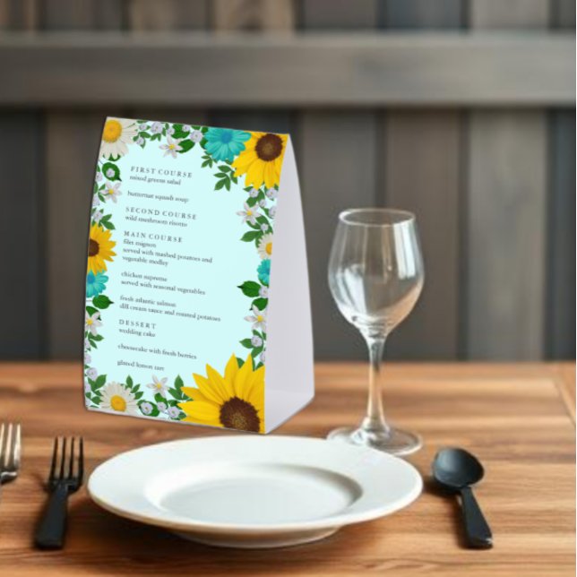 Plaque De Table Menu de mariage floral de tournesol rustique en ma (Créateur téléchargé)