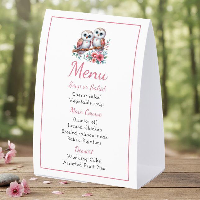 Plaque De Table Menu de mariage rustique bohème en bois de chouett (Créateur téléchargé)