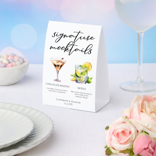 Plaque De Table Menu de Mocktails de Mariage Martini Mojito au Cho (Insitu (mariage))