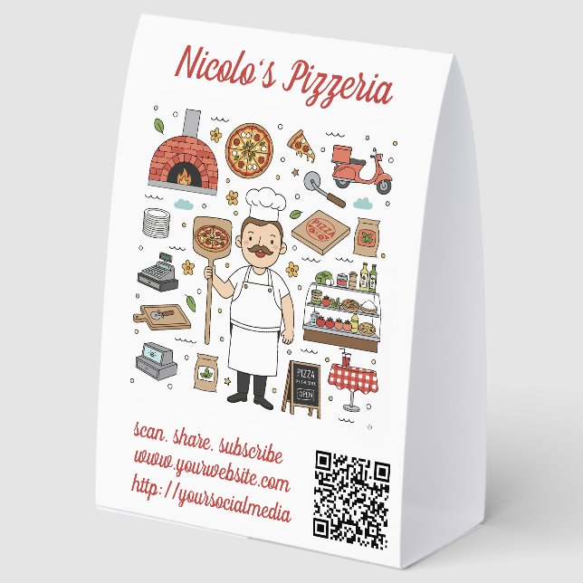 Plaque De Table Menu de restaurant de pizza avec code QR modifiabl (Recto)