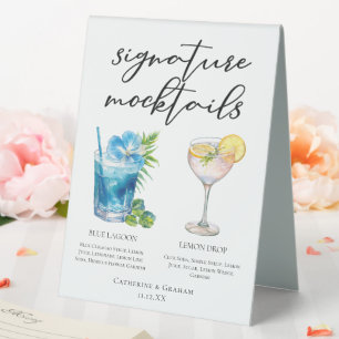 Plaque De Table Menu des Blue Lagoon Lemon Drop Mariage Mocktails