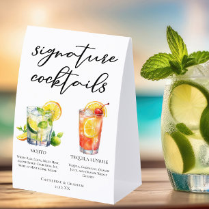 Plaque De Table Menu des Cocktails Signature Mojito Tequila Sunris