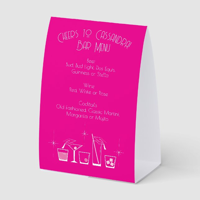 Plaque De Table Menu du bar rose pour la fête de fin d'études avec (Recto)