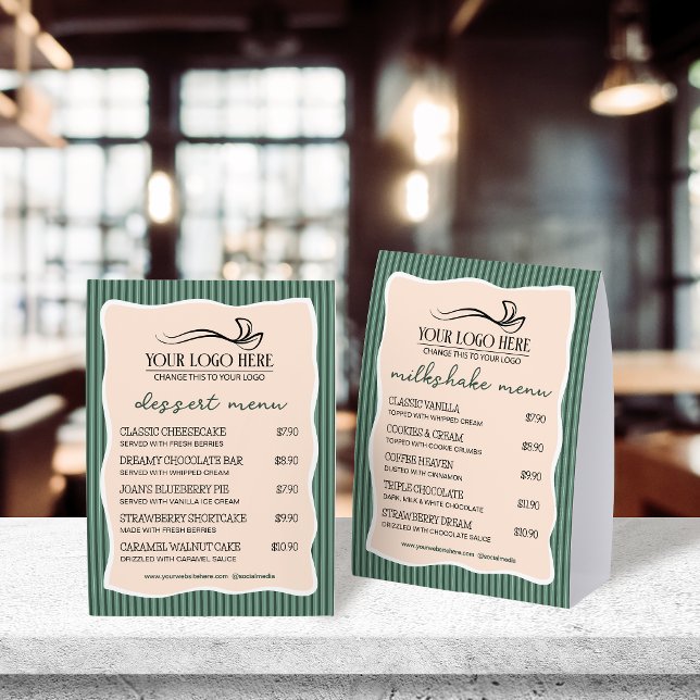 Plaque De Table Menu du Restaurant Café à Rayures Vertes et Cadre  (Créateur téléchargé)