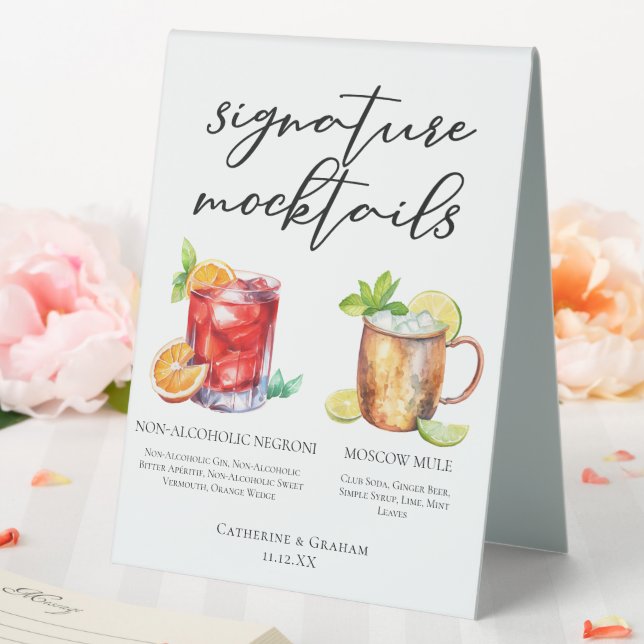 Plaque De Table Menu élégant de mocktails pour mariage du soir (In SItu (Mariage))