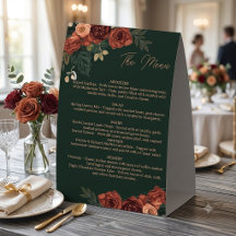 Menu floral vert foncé romantique ,Menu de mariage