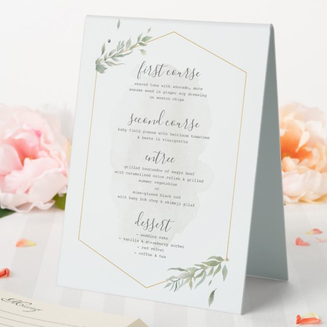 Plaque De Table Menu mariage cadre feuille Gold & vert (In SItu (Mariage))
