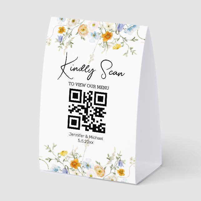 Plaque De Table menu mariage simple à la mode qr code (Recto)