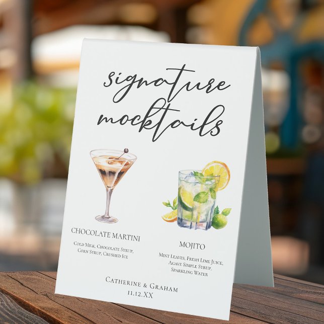 Plaque De Table Menu Mocktail Mojito Vierge Martini au Chocolat (Créateur téléchargé)