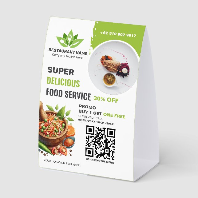 Plaque De Table Menu QR Code Restaurant Logo personnalisé Photo de (Recto)
