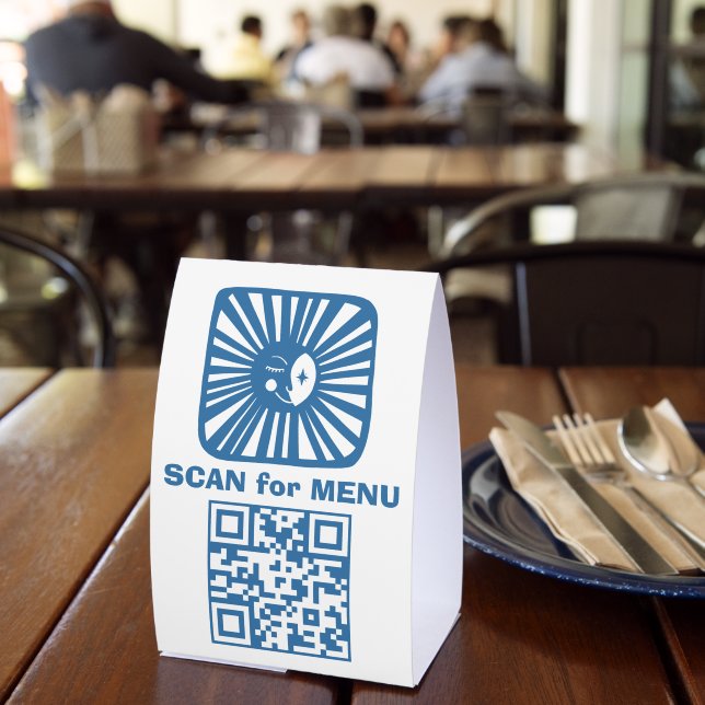 Plaque De Table MENU QR SCAN Lune Brillante Bleu Mignon Charmant (Insitu (restaurant))