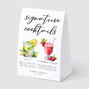 Plaque De Table Menu Signature Cocktail Mojito Daiquiri aux Fraise