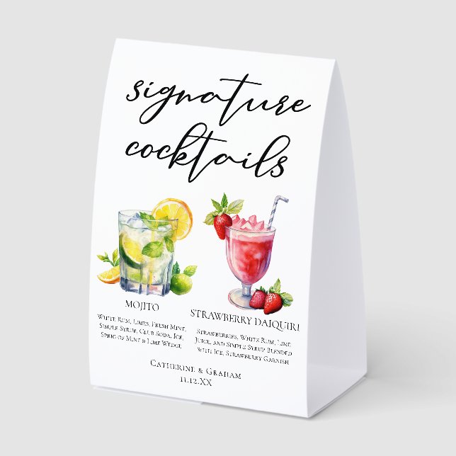 Plaque De Table Menu Signature Cocktail Mojito Daiquiri aux Fraise (Recto)