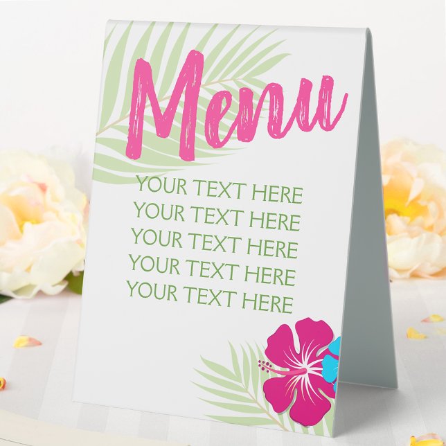Plaque De Table Menu Tropical Luau Hawaiian Editable Party (Editable Menu)
