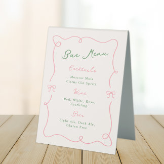 Plaque De Table Menu Whimsical Main Drake Green & Pink Bar
