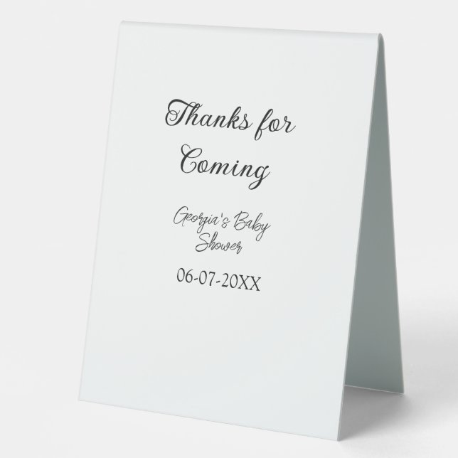 Plaque De Table Merci à venir baby shower moderne simple typogr (Recto)