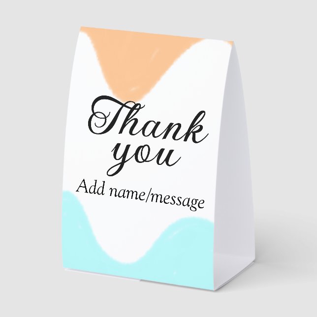 Plaque De Table Merci ajout nom message simple orange bleu passé (Recto)