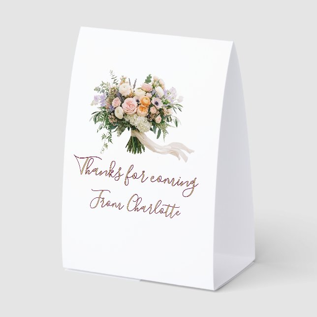 Plaque De Table merci d'être venu bouquet floral vert bleu nom (Recto)