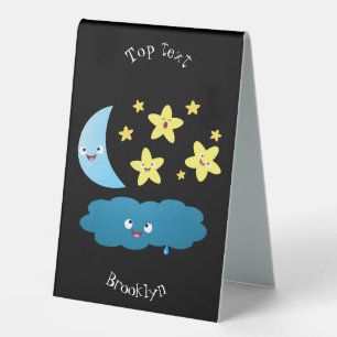Plaque De Table Mignons étoiles chantant, lune et bande dessinée d