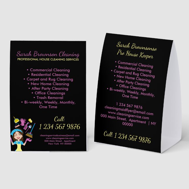 Plaque De Table Minimal Modern Commercial Janitorial Maid cleaning (Recto/verso)