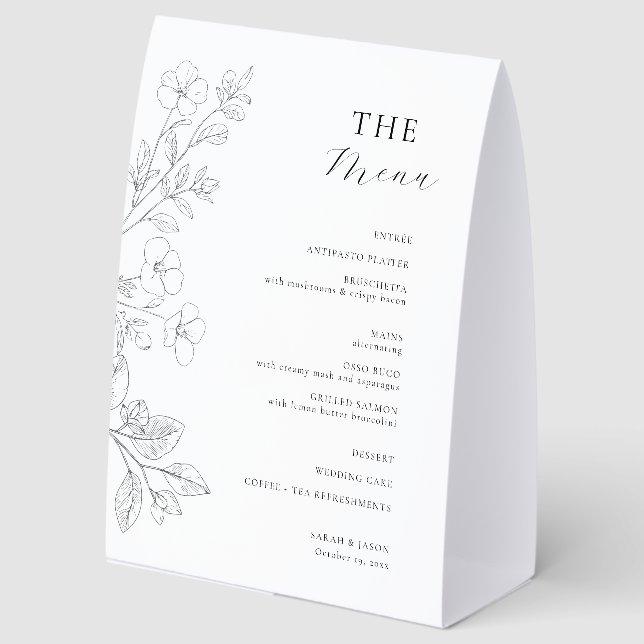 Plaque De Table Minimalist Floral Wedding Table Menu Sign (Recto)