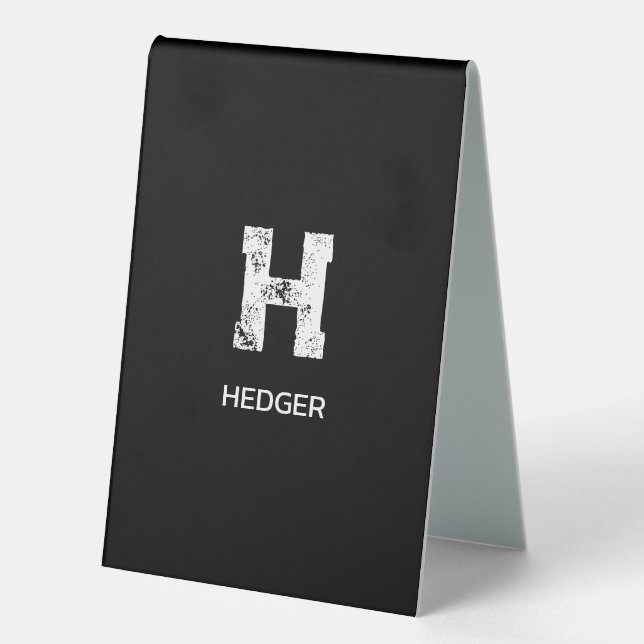 PLAQUE DE TABLE MINIMALIST WHITE ONE LETTER MONOGRAM NAME BLACK  (Recto)