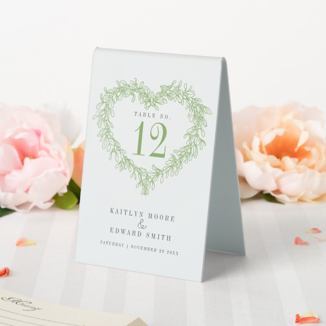 Plaque De Table Mistletoe mariage hiver vert blanc numéro de table (In SItu (Mariage))