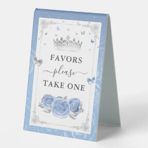Plaque De Table Modèle de photo de roses argent et bleu bébé Favor