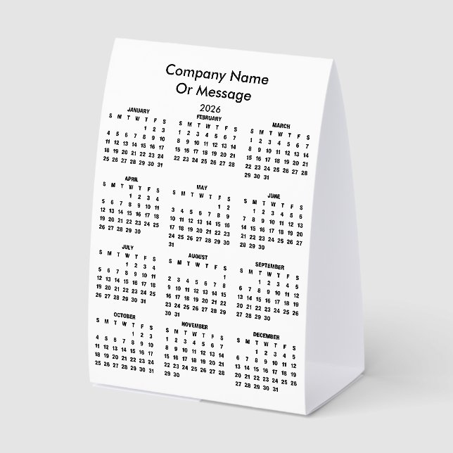 Plaque De Table Modern 2026 Calendar Company Name (Recto)