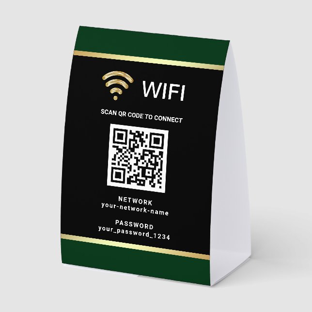 Plaque De Table Modern Black Green QR Code Wifi Network Password (Recto)