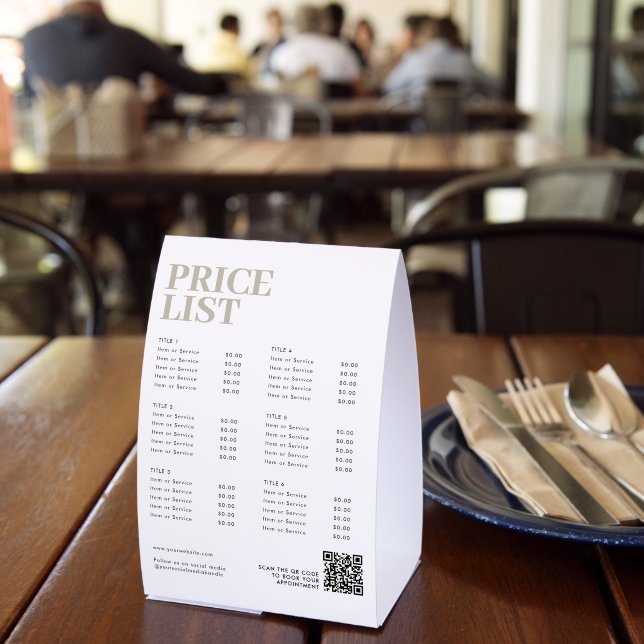 Plaque De Table Modern Boho Beauty Price List Menu Small Business (Insitu (restaurant))