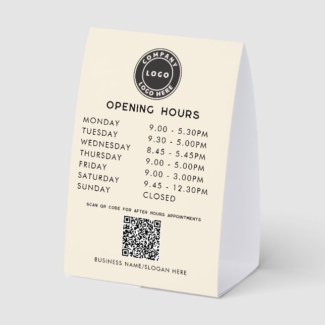 Plaque De Table Modern Business Logo QR Code Opening Hours (Verso)