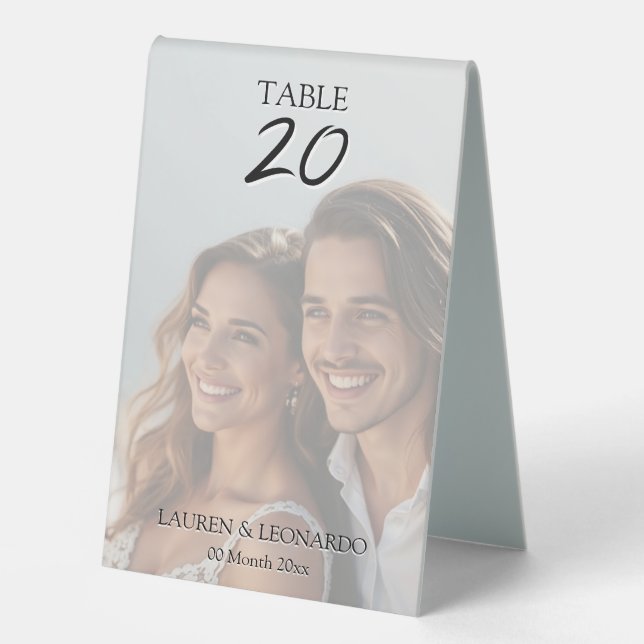 Plaque De Table Modern photo wedding couple editable script (Recto)