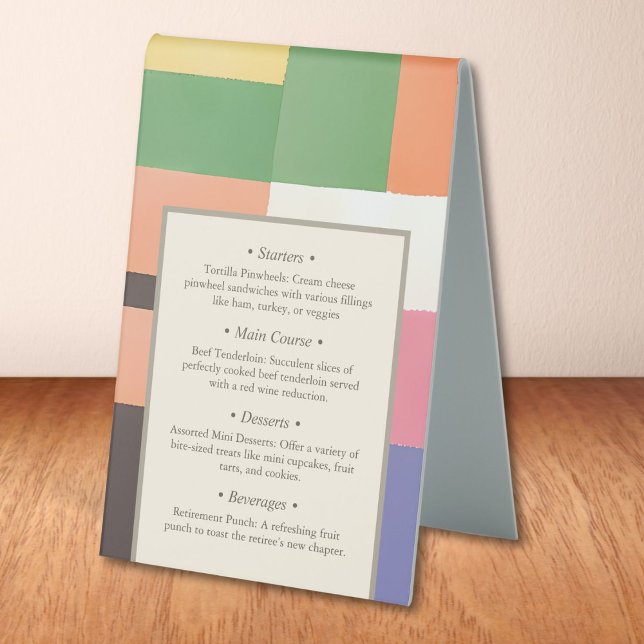 Plaque De Table Moderne Cute Vivid Couleurs Blocs de retraite (Modern Cute Vivid Color Blocks Retirement Party Table Tent Sign)