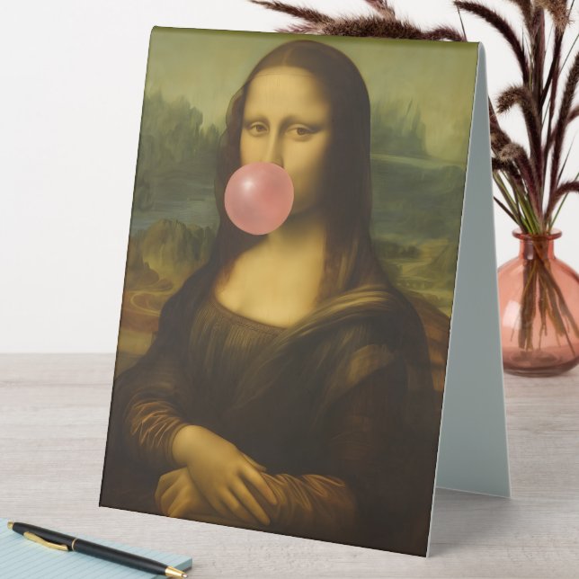 Plaque De Table Mona Lisa soufflant de bulle rose (En SItu (Tableau))