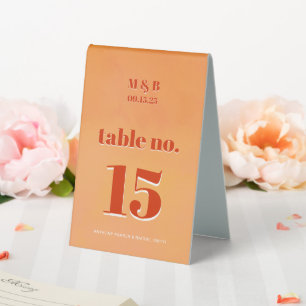 Plaque De Table Monogramme de siège de mariage au coucher du solei