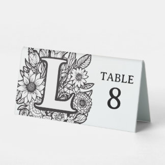 Plaque De Table Monogramme floral noir et blanc L Evénement modifi