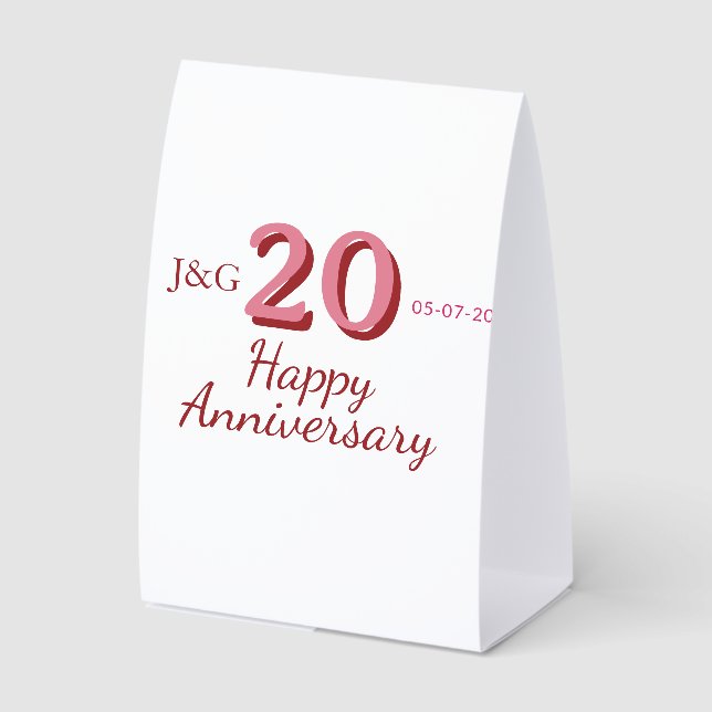 Plaque De Table monogramme gras nom date rose 20e anniversaire (Recto)