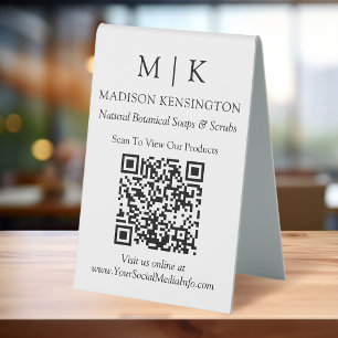 Plaque De Table Monogramme minimal ou ajout de logo Code QR profes