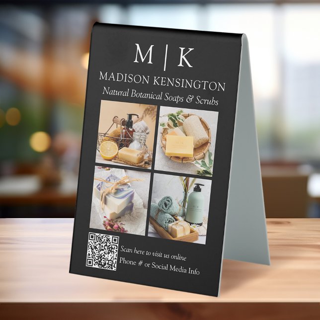 Plaque De Table Monogramme ou ajouter un logo Business QR Code 4 P (Edit to Customize text, colors and more.)